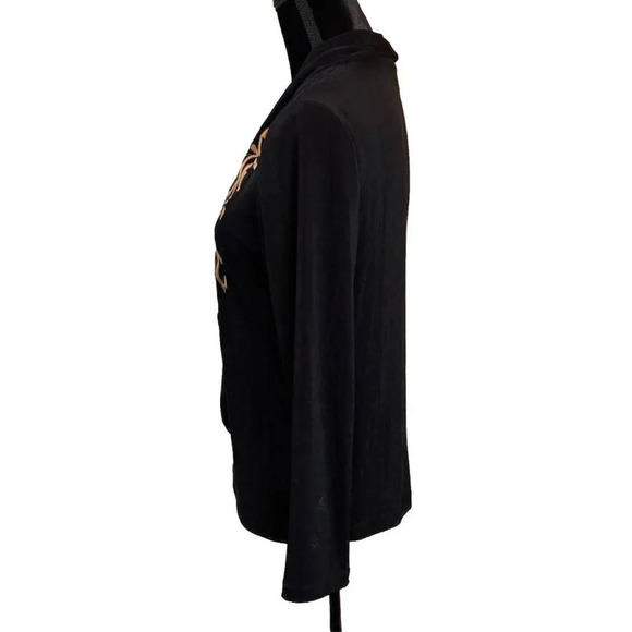 Wear it Women’s 1 US Medium Black Open Cardigan Slinky Gold Embroidered VTG - Picture 4 of 9